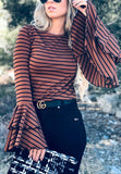 Striped Double Bell Sleeve Blouse